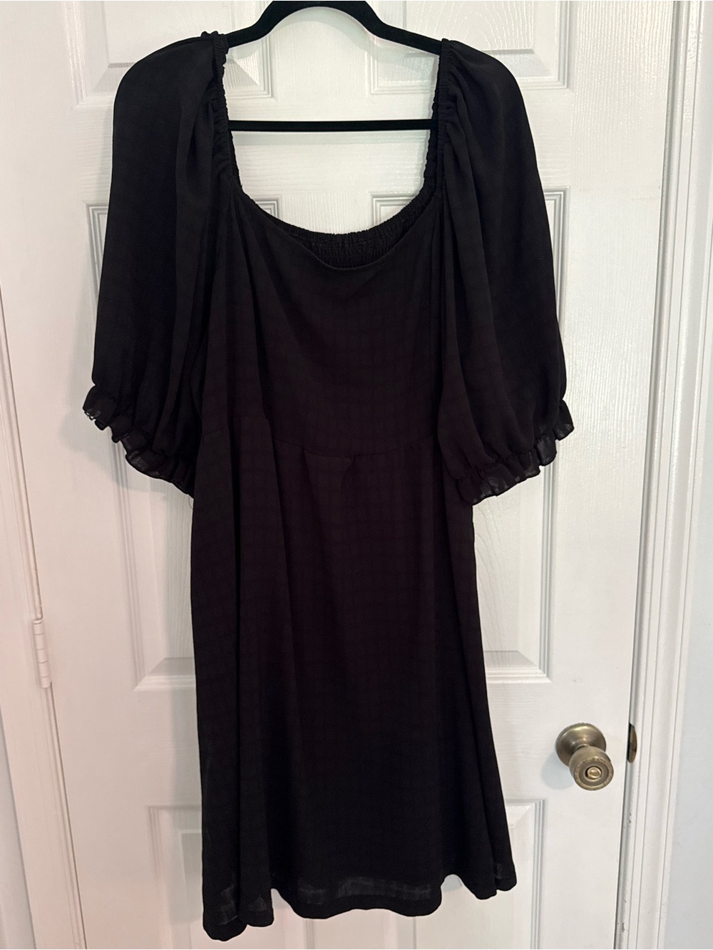 SHEIN Black Midi Dress with Puff Sleeves
